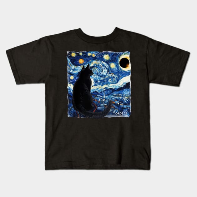 Starry Night Solar Eclipse 2024 Kids T-Shirt by VisionDesigner